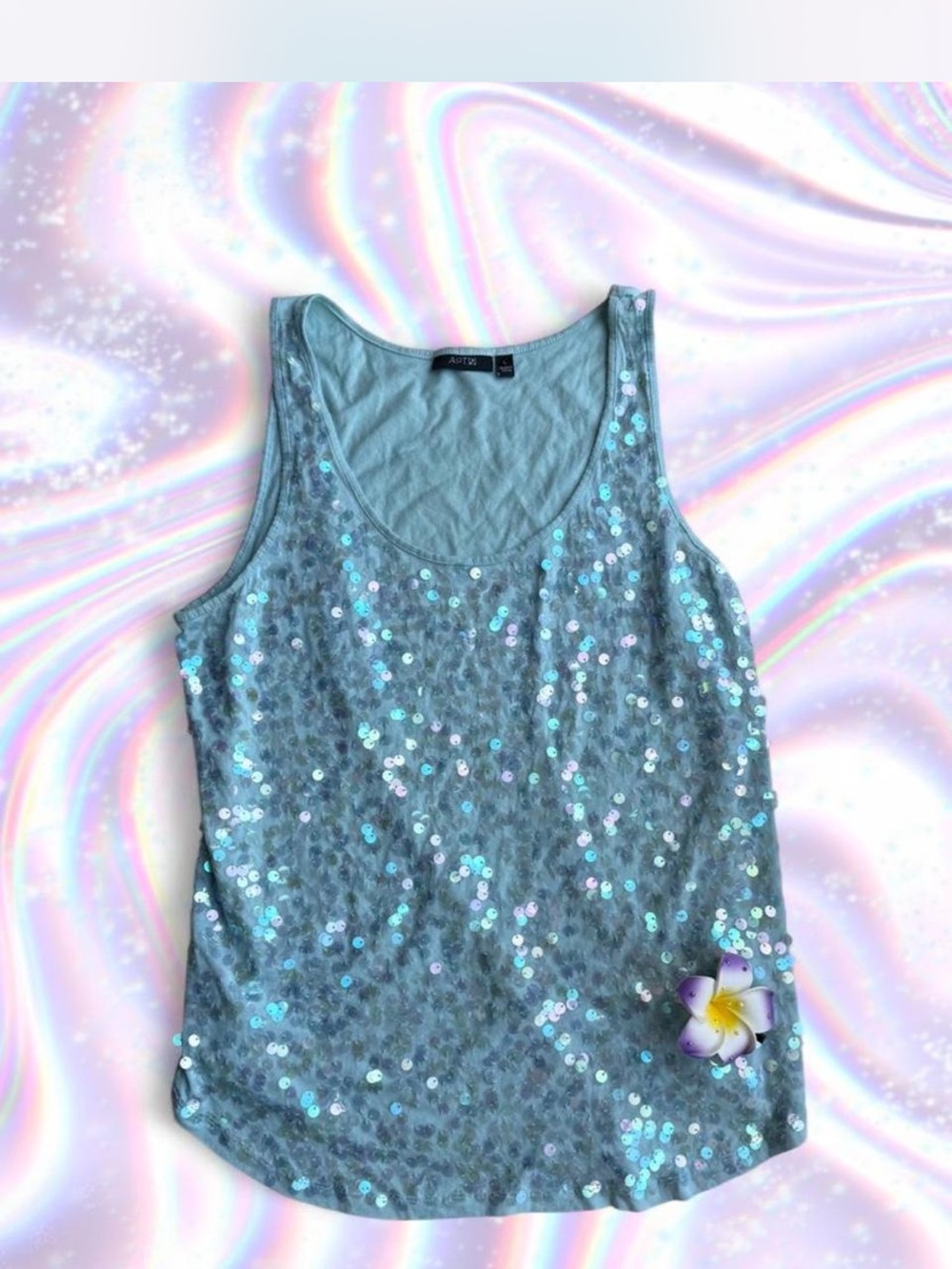 American Vintage Aqua Sequin Tank Top Y2K